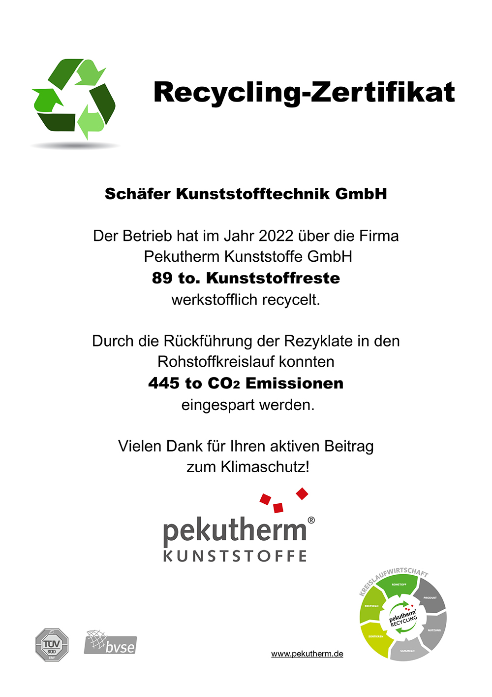 Recycling-Zertifikat